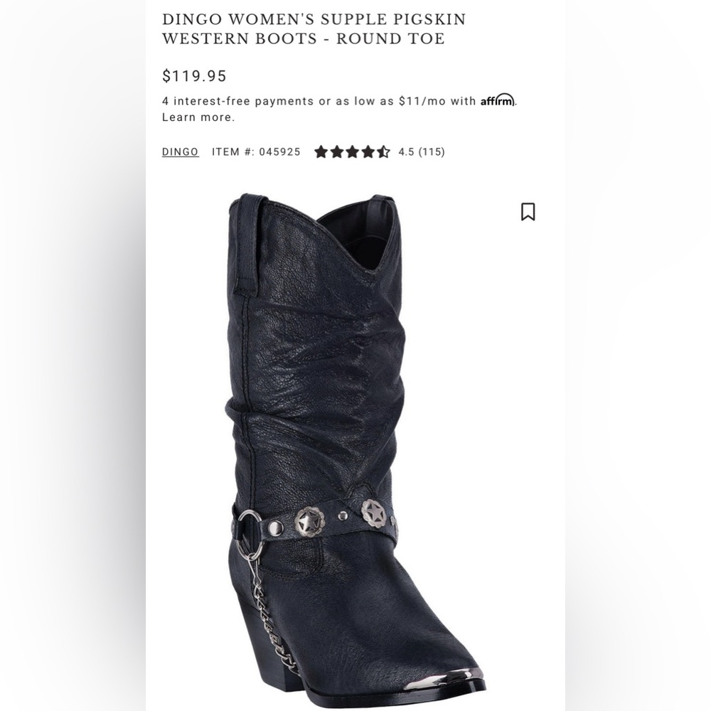 NWT Women’s Dingo Boots 6W Black Slouch Pigskin Leather Olivia Concho Harness